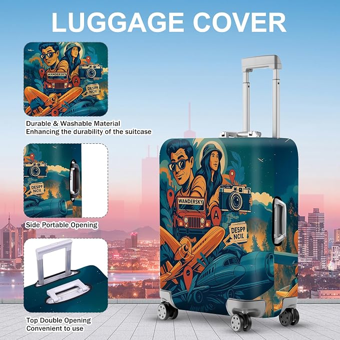 ANNA QUEEN Funny Adventure Travel Luggage Cover, Explore-Themed Suitcase - Image 2
