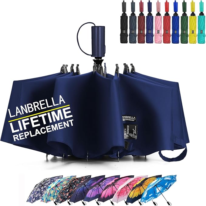 LANBRELLA Compact Reverse Folding Umbrella Auto Windproof Travel Umbrella by LANBRELLA