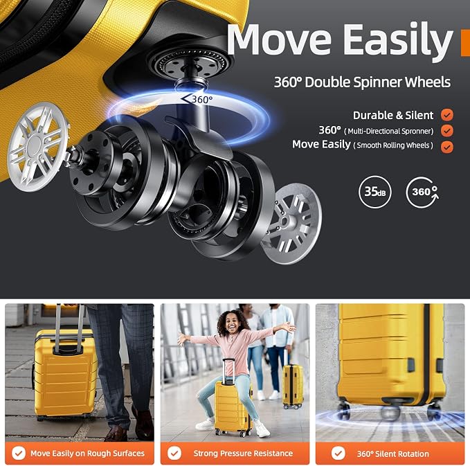 SHOWKOO Luggage Sets Expandable PC+ABS Durable Suitcase Sets Double Spinner - Image 3