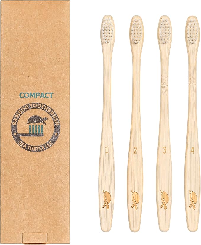 Sea Turtle Plant-Based Bristles, Compact Bamboo Toothbrushes, Soft Natural by SeaTurtle