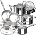 Tri-Ply Stainless Steel Pots and Pans Set 11-PC, 18/10 Stainless Steel by Ciwete