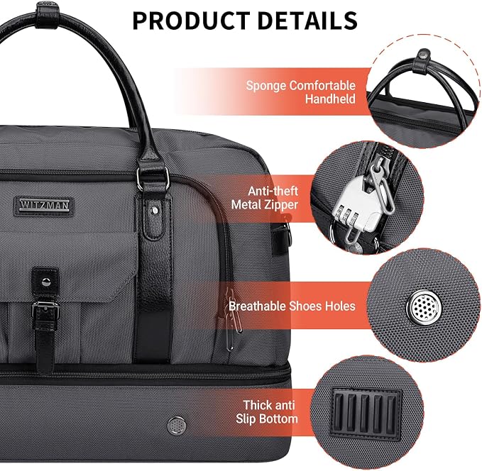 WITZMAN Weekender Bags for Men Women Carry On Duffle Overnight Bag - Image 7