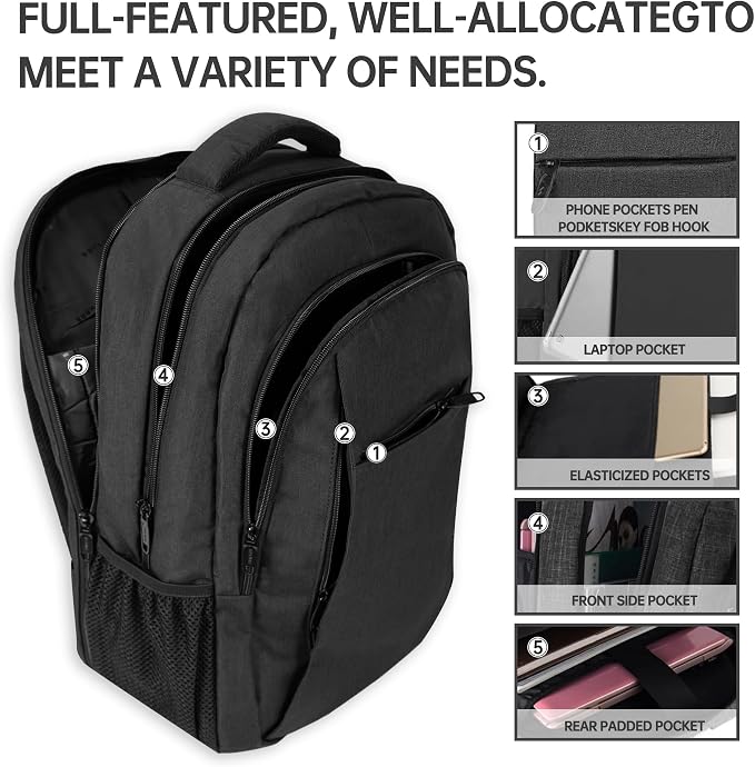 Large Travel Laptop Backpack, Business Anti Theft Slim Sturdy 18 Inch Laptops - Image 4