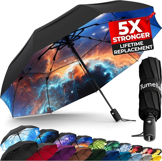 TUMELLA Strongest Windproof Travel Umbrella, Small Strong but Light Portable by Tumella