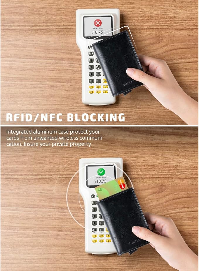 VULKIT Card Holder Pop Up Slim Wallet Leather RFID Blocking Card Case Up to 8 - Image 3