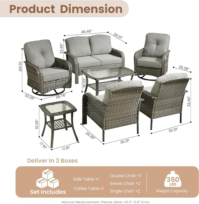 HOOOWOOO Patio Furniture Set, 7 Pieces Outdoor Conversation Set, All Weather - Image 7