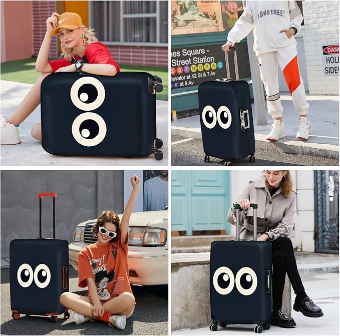 ANNA QUEEN Navy Blue Cartoon Eyes Luggage Cover, Funny Suitcase Protector - Image 7