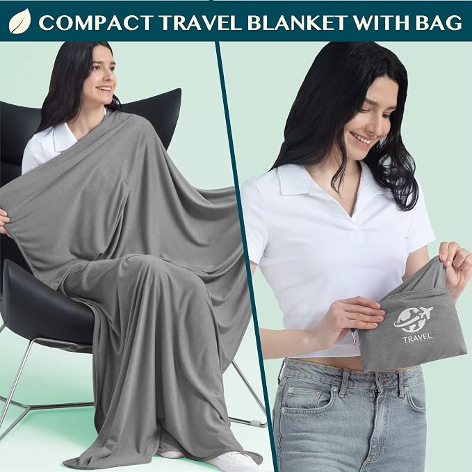 PAVILIA Soft Travel Blanket, Compact Airplane Blanket in Bag, Portable Blanket - Image 2