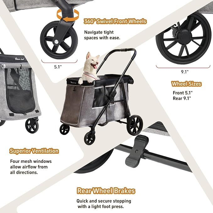 Medium Dog Stroller for Small to Large Dogs 4 Wheels Multi Pet Stroller for 4 - Image 6