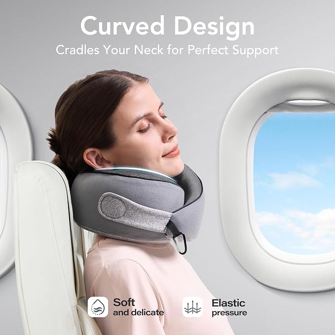 Travel Pillow, 100% Pure Memory Foam Travel Neck Pillow Airplane Neck Support - Image 4