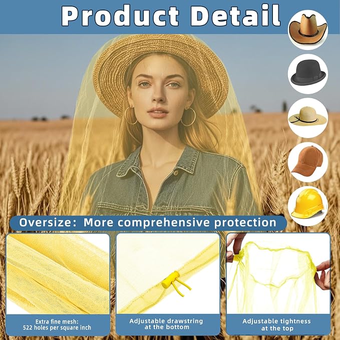 Oversized Mosquito Net 42 x 25 Inches Ultra Large Mosquito Head Net Face Neck - Image 3