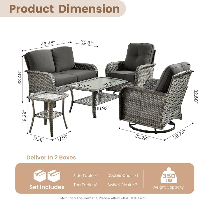 HOOOWOOO Patio Furniture Set, 5 Pieces Outdoor Conversation Set, All Weather - Image 7