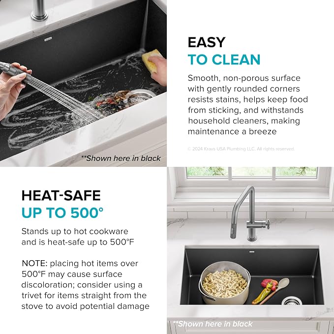 KRAUS Forteza 32-inch Undermount Single Bowl Granite Kitchen Sink in Grey - Image 7