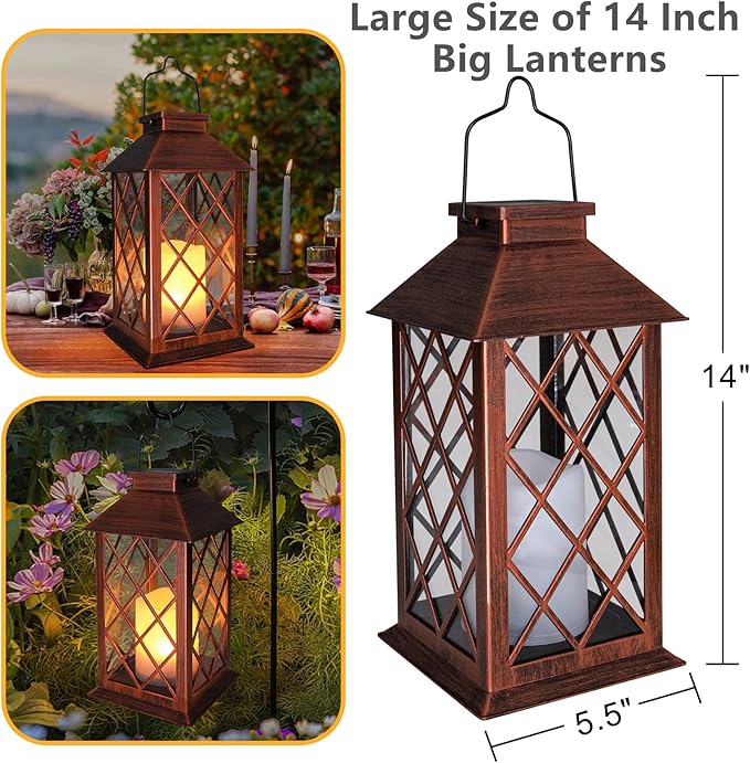 TAKE ME 14" Solar Lanterns Outdoor Garden Hanging Lantern Waterproof LED - Image 4