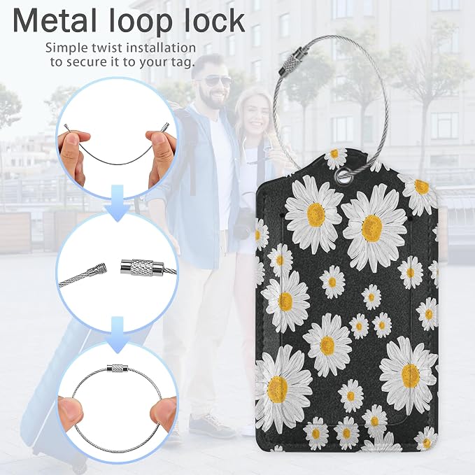 Daisies Luggage Tags, 2 Pack Luggage Tag, Leather Privacy Cover ID Label - Image 5