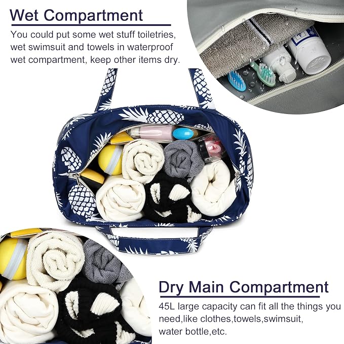 LEDAOU Large Beach Tote Bag Women Waterproof Sandproof Zipper Beach Tote Bag - Image 6