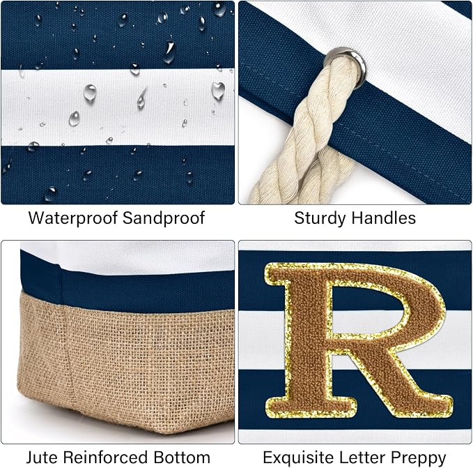 Becokan Beach Bag Initial Beach Tote - Image 2