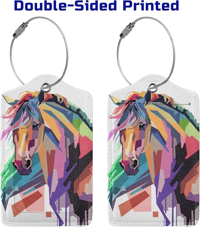 Horse Luggage Tags Set of 2 Suitcases Tags, Leather Bag Tags Artistic Animals - Image 4