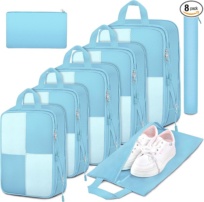 8 Set Compression Packing Cubes Travel, Lightweight Expandable Travel Cubes by Attmu