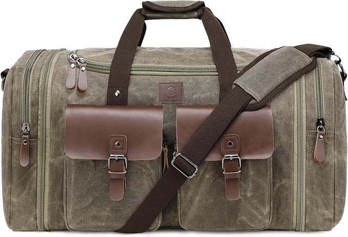 Waxed Canvas Duffle Bag for Men 50L Travel Duffel Bags Expandable Genuine by DensataTravelBag