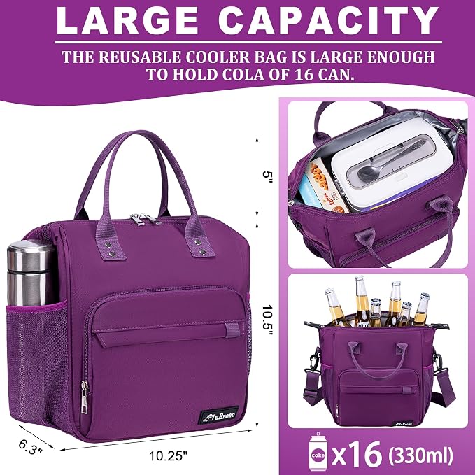 Purple Lunch Box for Women Insulated Lunch Bag Fits Bento Boxes, Snack and Foods - Image 2