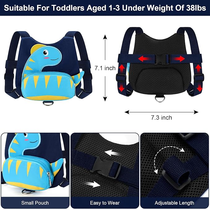 Accmor Toddler Harness with Leash, Cute Dinosaur Kids Leashes + Anti Lost Wrist - Image 4