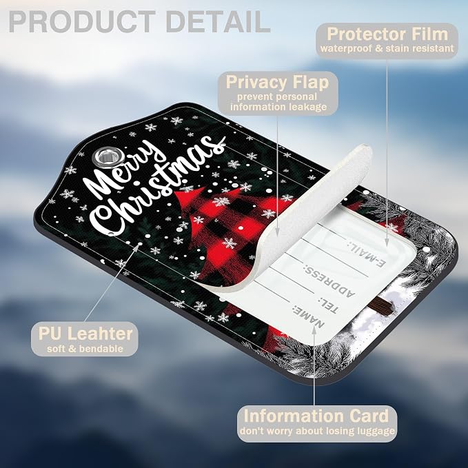 2 Pcs Red and Black Checkered Christmas Tree Luggage Tags - Image 3
