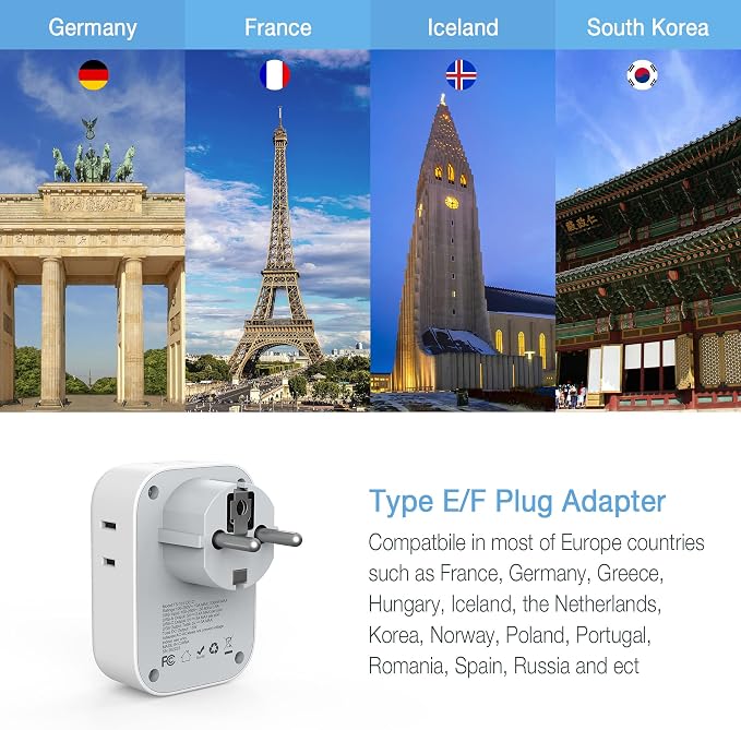 TESSAN 2 Pack Type E F Plug Adapter USB C, Germany France Power Adaptor - Image 4