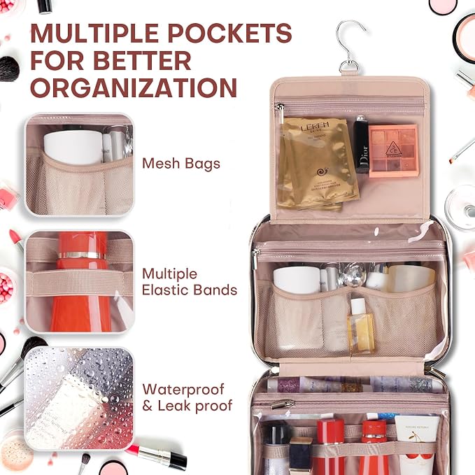 Hanging Toiletry Bag for Women Travel, 2 Sizes Large & Small Waterproof - Image 4