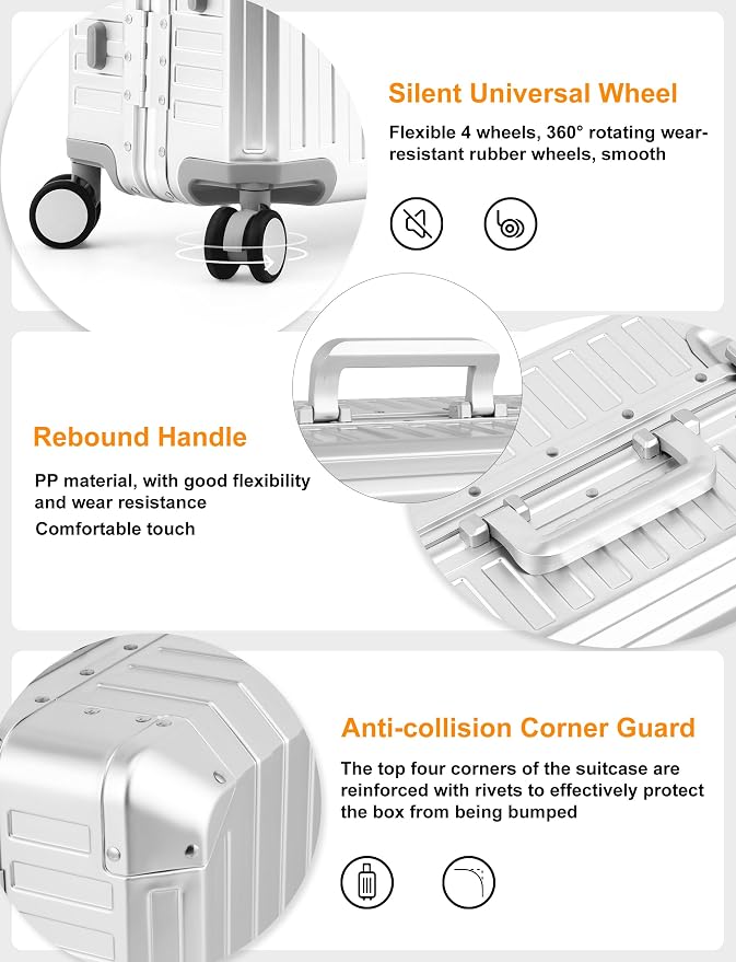Mvst Luggage Premium All Aluminum Magnesium Carry On 20'' Lightweight Metal - Image 4
