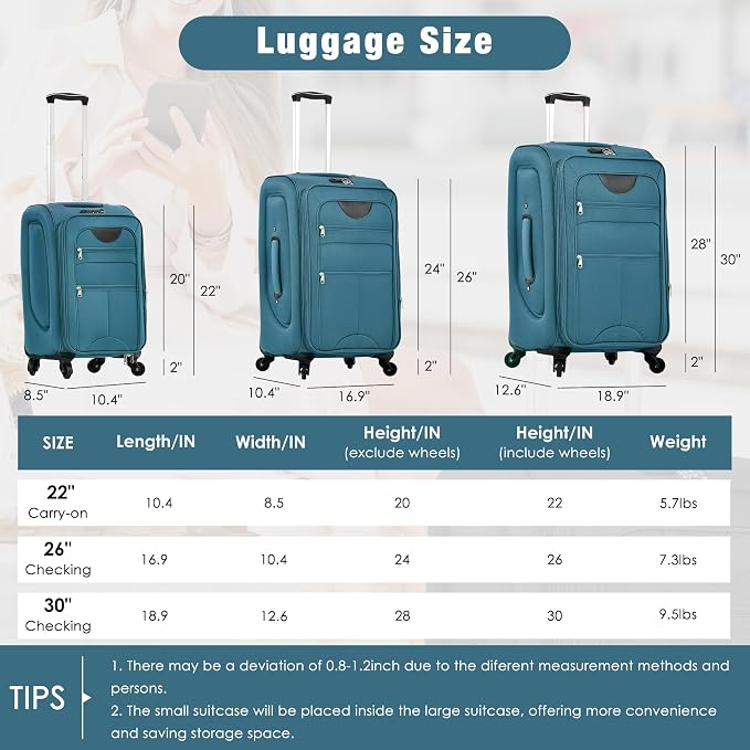 Merax Softside Luggage Set Softshell Lightweight 3 Piece Spinner Suitcase - Image 2
