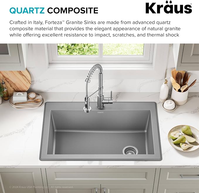 KRAUS Forteza 33-inch Drop In/Undermount Single Bowl Granite Kitchen Sink in - Image 5