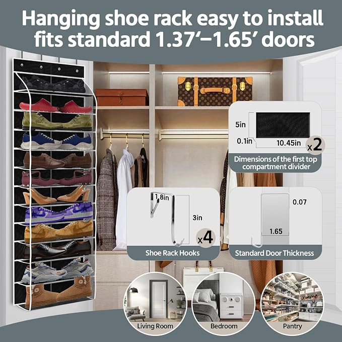 12 Pocket Over the Door Shoe Organizer, Reusable Breathable Large Mesh Bag - Image 5