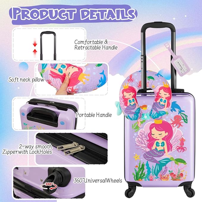 Sanwuta 4 Pcs Kids Luggage Set Kids Backpack Travel Rolling Suitcase - Image 3