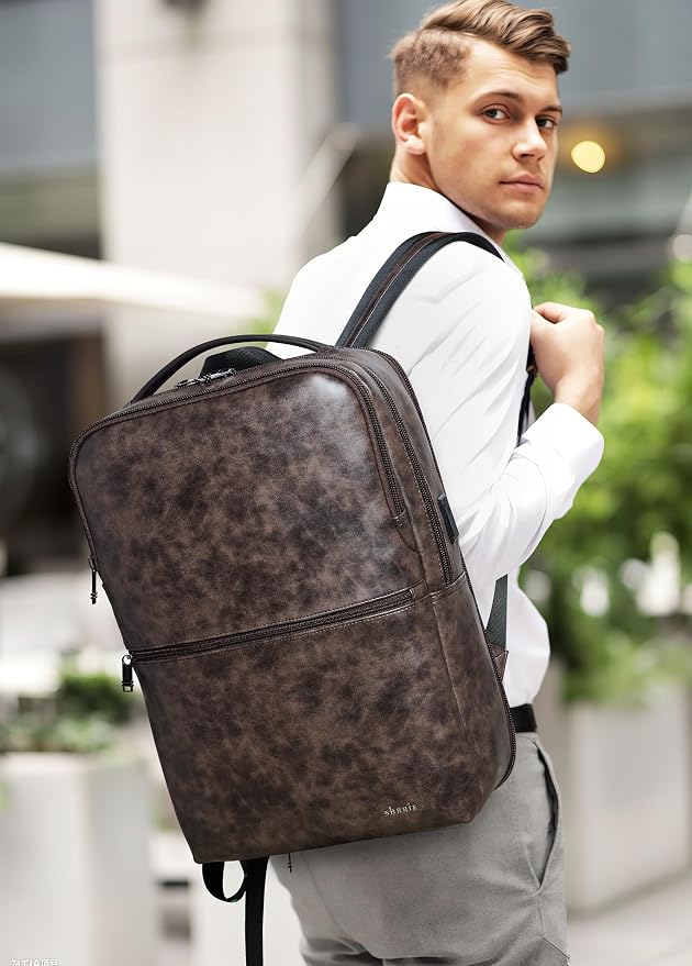 Vegan Leather Laptop Backpack for Women&Men, 16 Inch Expandable Backpack - Image 2