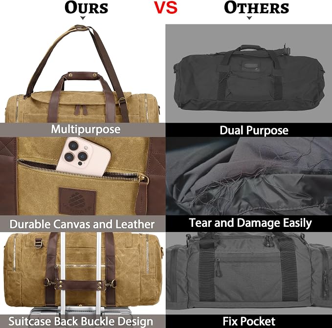 50L Duffle Bag for Men, Nomad Waxed Canvas Travel Duffel Bag Vintage Genuine - Image 6