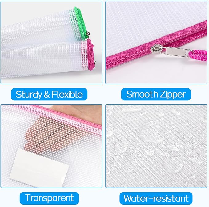 Sooez 14 Pack Mesh Zipper Pouch Bags, A4 Letter Size, Zipper Bags - Image 4