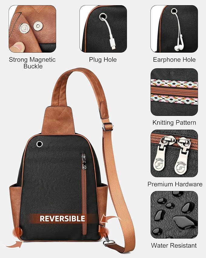 FADEON Large Sling Bag for Women, Leather Crossbody Purse Designer Anti Theft - Image 7