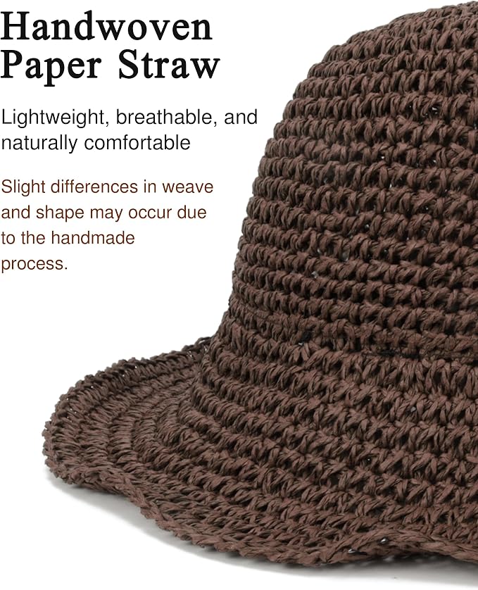 Womens Wide Brim Straw Sun Hat Foldable Floppy Crochet Beach Hat - Image 3