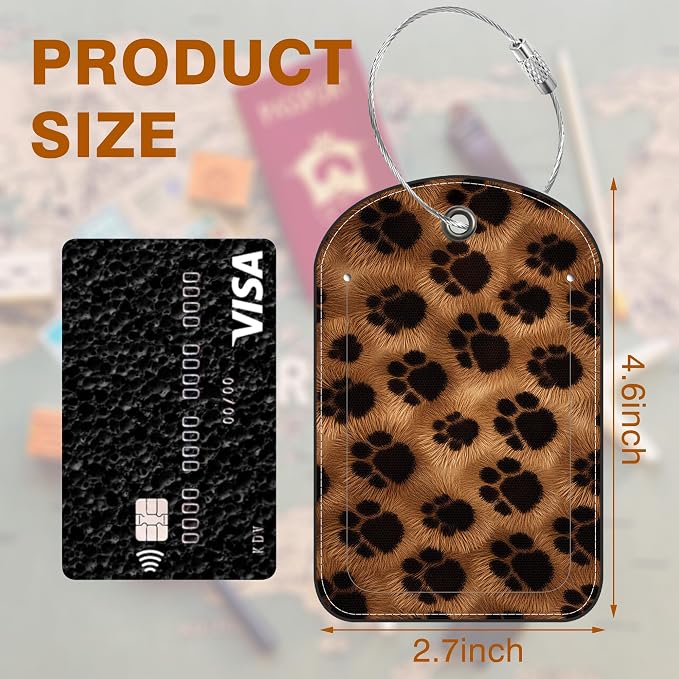 Brown Black Animal Print Paw Prints Leather Luggage Tag - Image 2