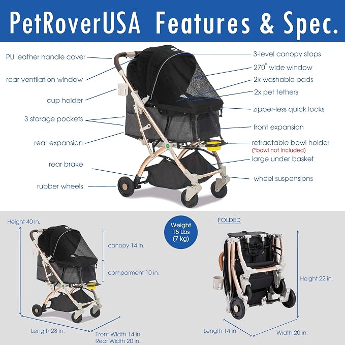 Lite Premium Light-Weight Dog/Cat/Pet Stroller Travel Carriage - Image 6