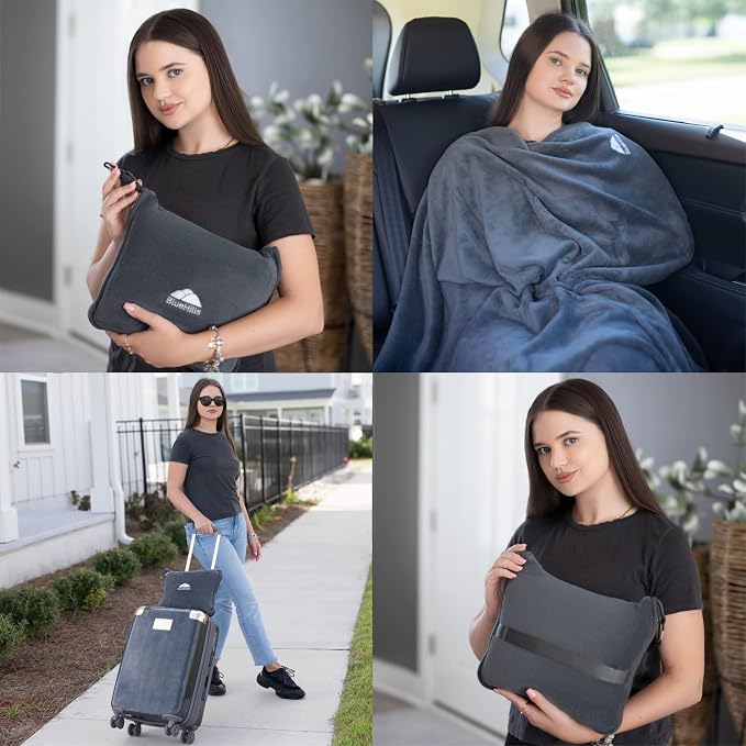 BlueHills Premium Soft Long Travel Blanket Pillow - Image 2