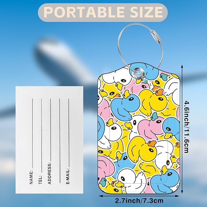 2 Pcs Cute Duck Luggage Tags for Suitcases PU Leather Baggage Tags Name ID Label - Image 2