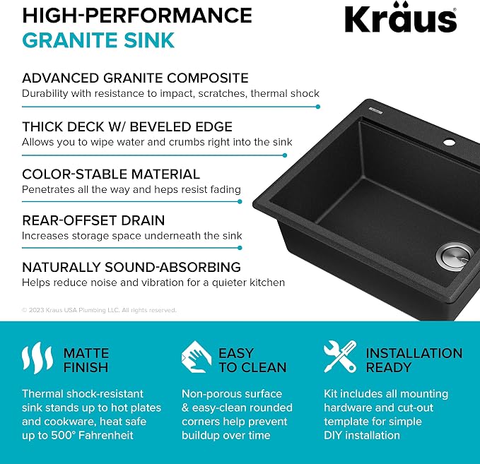 KRAUS Bellucci 25-inch Granite Workstation Drop In Top Mount Single Bowl - Image 15