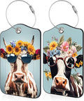 2 Pack Luggage Tag for Suitcase Cool Cow in Sunglasses Leather Travel Cruise by Unknown