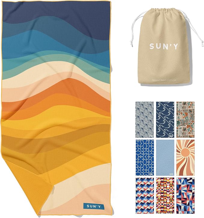 SUN'Y Waffle Microfiber Beach Towel – Sand Free, Quick Dry, Ultra Absorbent by SUNY