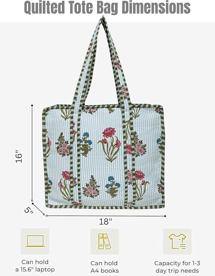 Cotton Quilted Tote Bag for Women – Large Beach & Travel Tote - Image 5