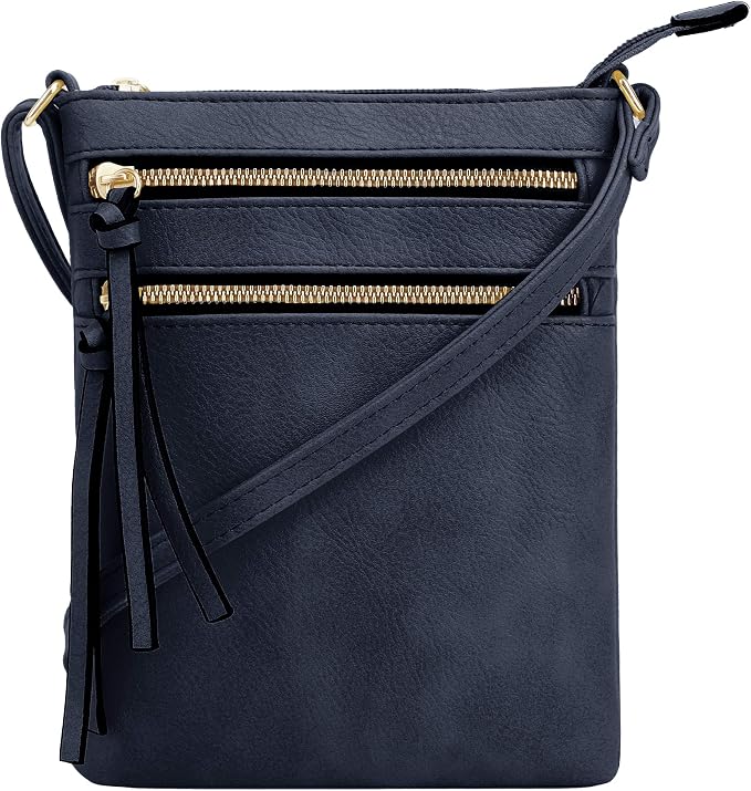 DELUXITY | Crossbody Purse Bag | Functional Multi Pocket Double Zipper Purse | by Deluxity