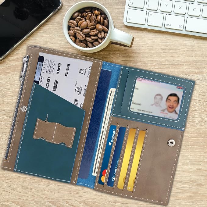 Genuine Leather Travel Passport Wallet, Slim RFID Blocking Holder - Image 2