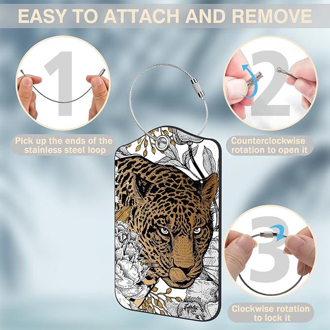 Leopard and Peony Flower Set of 2 Luggage Tags - Image 4